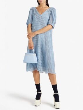 New! GANNI • Pleated Georgette Midi Dress in Heather